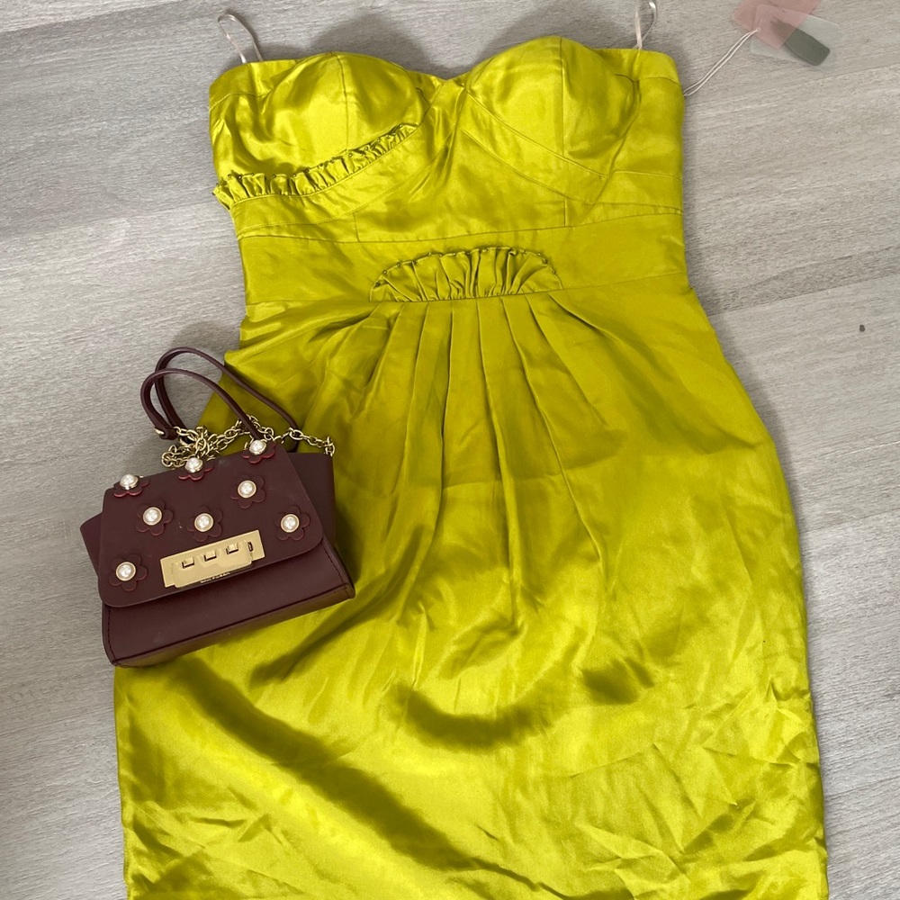 Lime Silk Satin Knee Length Cocktail Dress